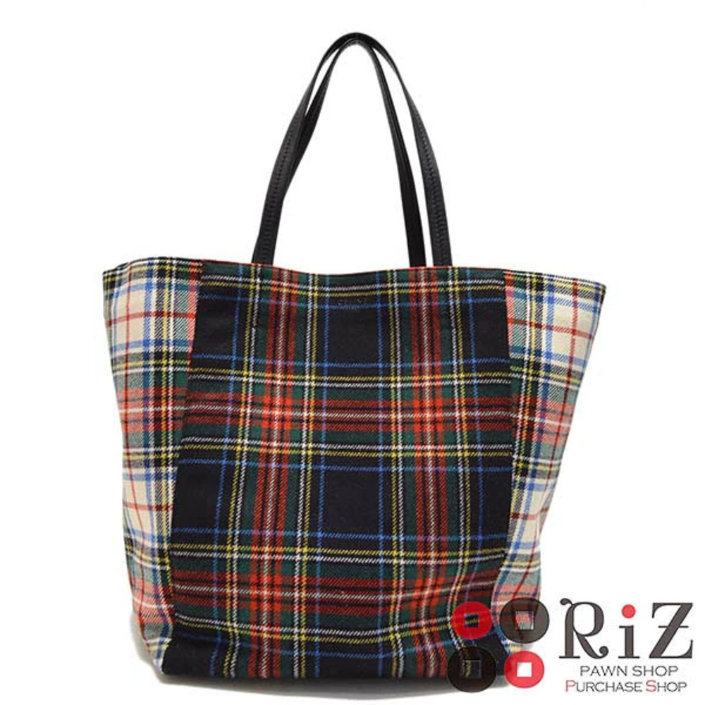 CELINE Cabas Phantom Tartan Felt Tote Bag